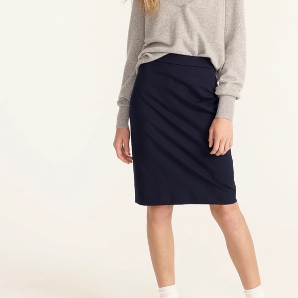 NWOT$138 J. CREW 💯 Wool No. 2 Pencil Skirt In Navy, Size 6P, 6 Petite.